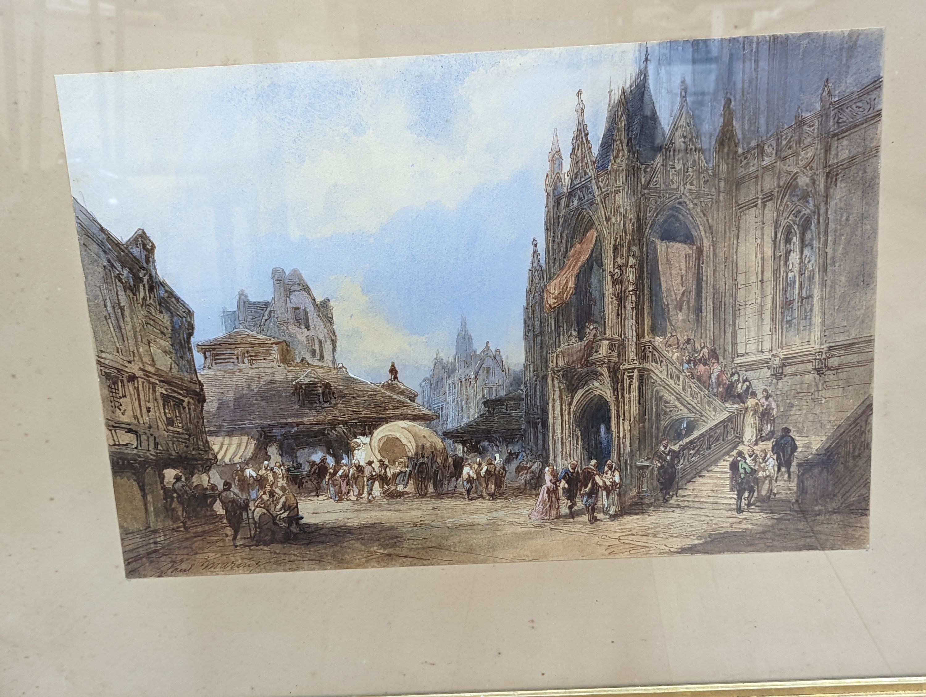 Paul Marny (1829-1914), two watercolours, Flemish cathedral town scenes, one signed, 33 x 49cm and 24 x 41cm